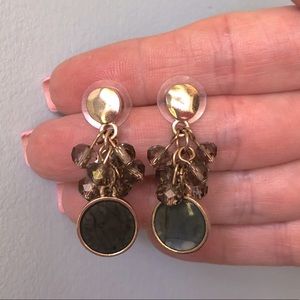 Earrings - Gold tone and gray stones